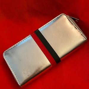 Silver wallet with green & red ribbon stripe
